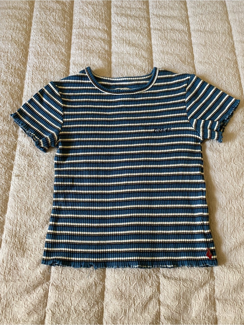 Striped Blue & White Ribbed  Tee